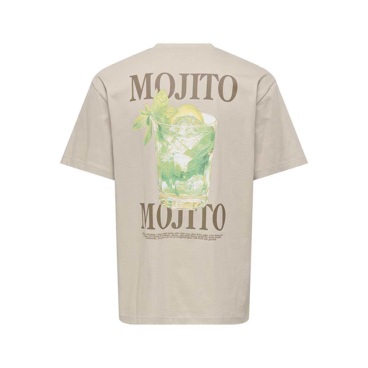  ONLY & SONS MENS RELAXED FIT COTTON FRED LIFE SS PRINT TEE Silver Lining MOJITO Grey